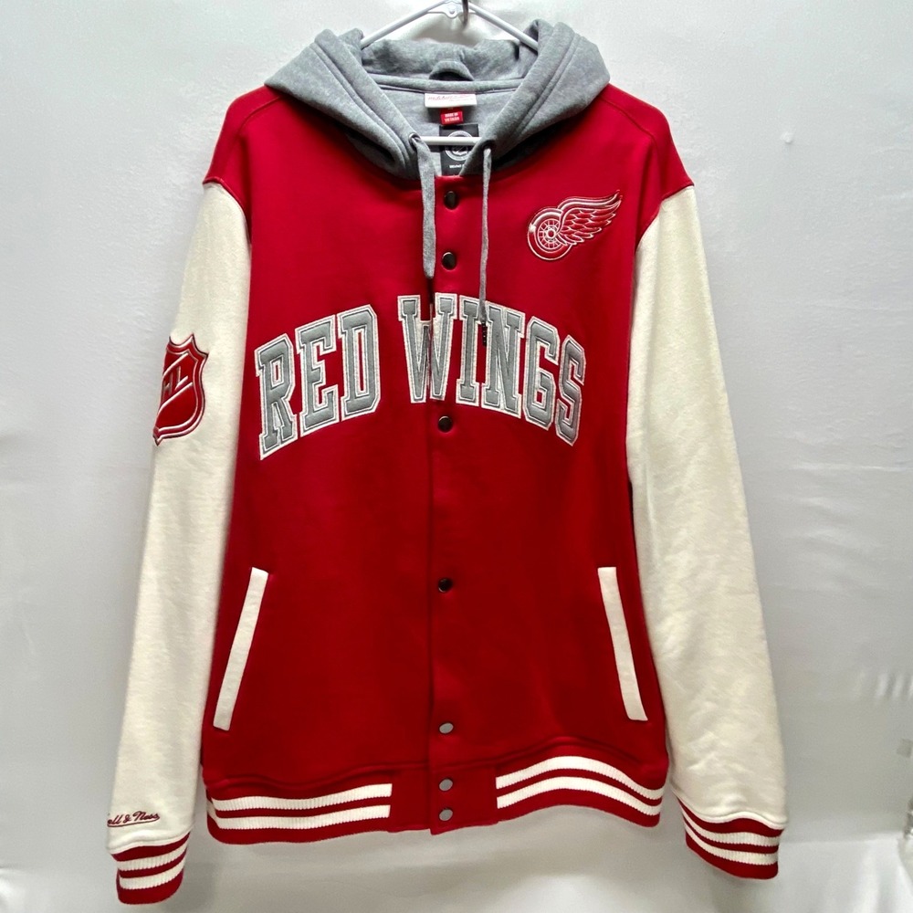 Red Wings NHL Jacket L Hooded LS Varsity Fleece Hockey Coat‎ Fall 2025 M & N NWT